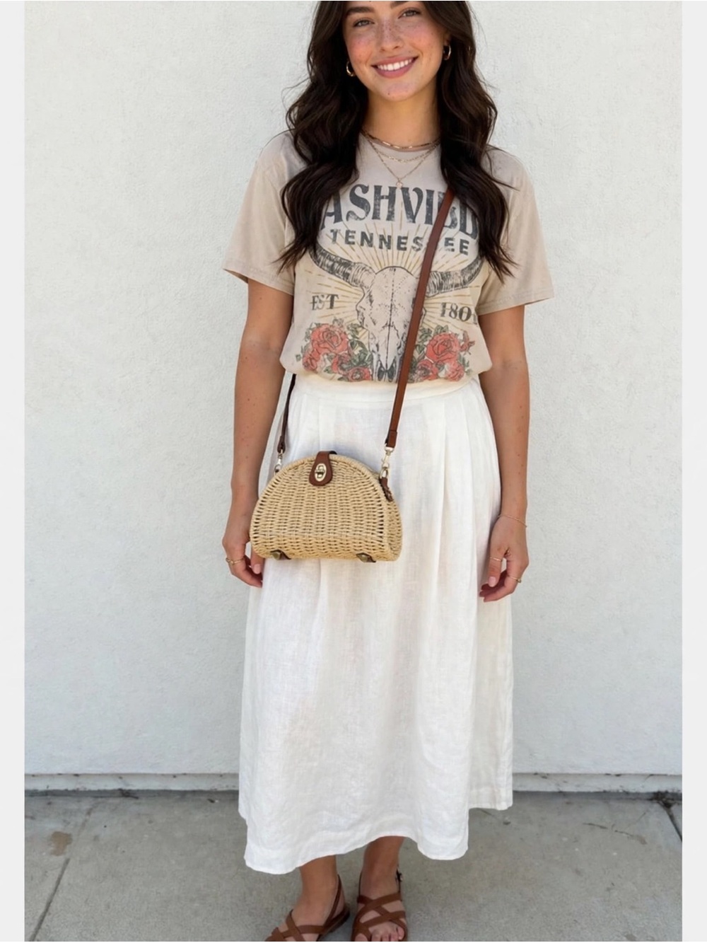 Patricia Nash Natural Straw Crossbody with Brown Leather Strap